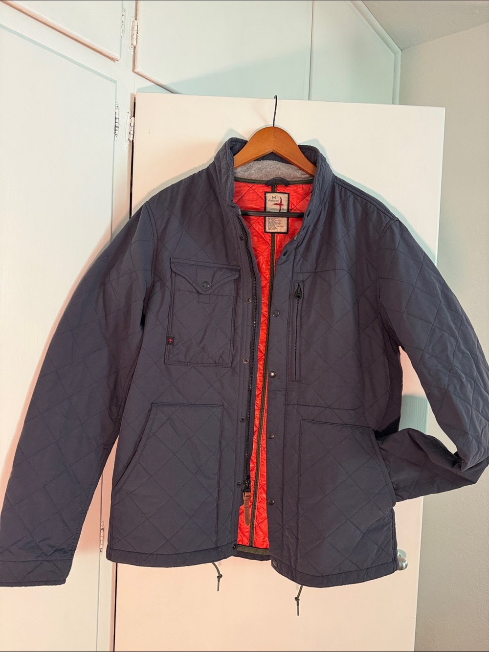 Relwen Quilted Insulated Tanker Jacket in Navy with Orange Lining